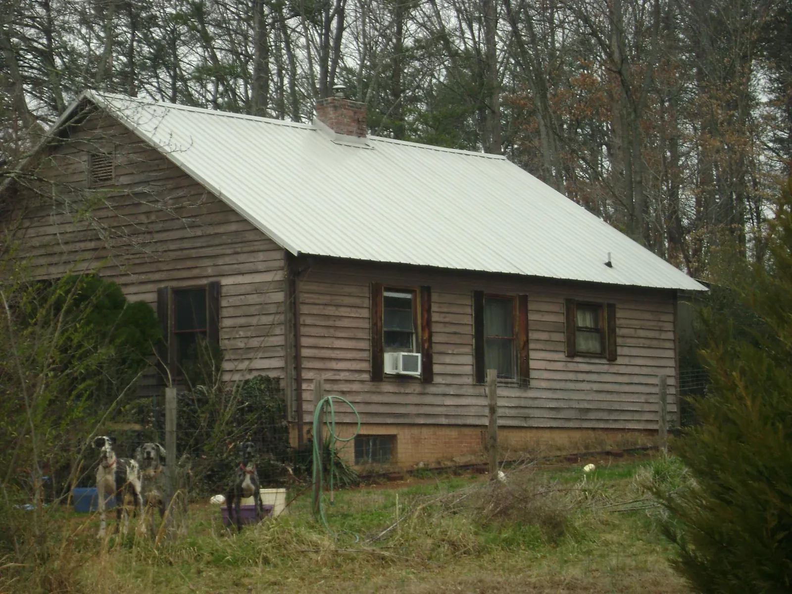 White metal roof on an old wood sided farmhouse, from a Asphalt Shingle Roof Repair job in Painesville
